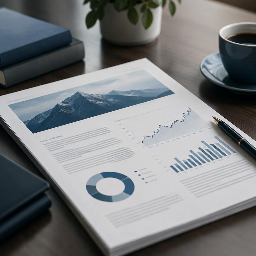 Printed investment research report on a desk